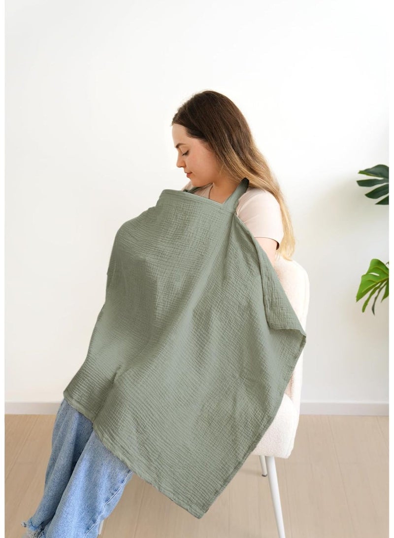 Muslin Nursing Cover for Breastfeeding, 100% Cotton Breathable Privacy Feeding Cover with Arch Neckline, Multi-use Stroller Cover for Mom & Baby - Image 2